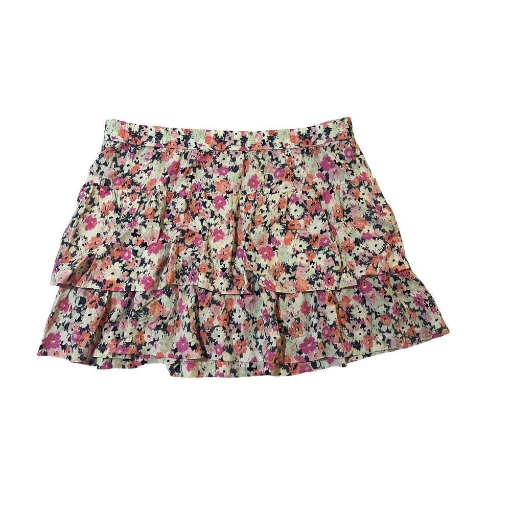 Universal Thread Floral Tiered Mini Skirt XL Pink Orange Ruffle Rayon Lined 1028